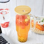 Glass Cups with Lids and Straws 40 oz Glass Tumbler with Straw and Lid 2 Pack Glass Tumbler with Handle Wide Mouth Iced Coffee Cups for Smoothies, Soda, Tea, with Bamboo Lids
