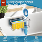 MURLONG Sponge Holder for Kitchen Sink,Sink Caddy Organizer with Suction Cups/Adhesive Strips,Dish Sponge Holder Design for Sponges,Scrubber,Stoppers-Silver