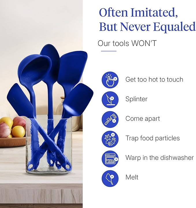 GIR 5-Piece Silicone Kitchen Utensils Set, Non-Toxic Cooking Utensils for Cooking and Baking, Heat Resistant, Food Grade, Dishwasher Safe Rubber Spatula, Ladle, Spoon - Royal Blue