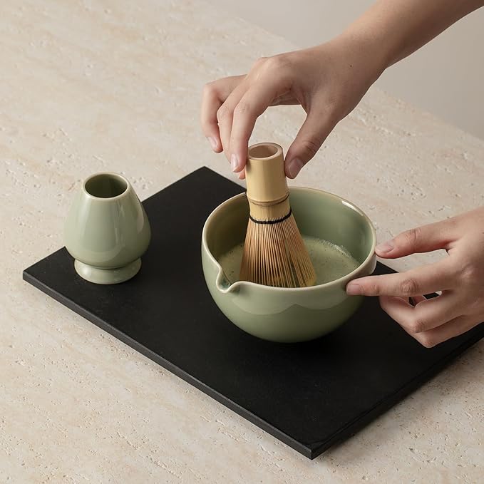 Matcha Whisk Set, Matcha Set with Ceramic Matcha Bowl, Bamboo Whisk & Holder, Sifter, Tea Scoop (Celadon)