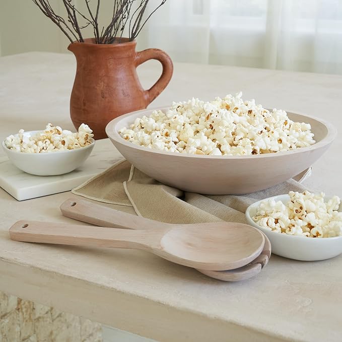 Extra Large Wooden Salad Bowl Set With Serving Utensils - A Beautiful Party Salad & Fruit Bowl With Serving Spoons Perfect for Your Dinner Party - Decorative & Practical Kitchen Must-Have