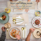 Evanda Gold Silverware Set 60 Piece Service for 20, Titanium Gold Plated Stainless Steel Flatware Set, Knives Forks Spoons Cutlery Set for Wedding, Parties, Birthday, Restauroom, Dishwasher Safe