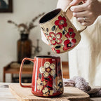 Extra Large Tall Coffee Mugs with Handle - Set of 2, 24 oz Ceramic, Dishwasher & Microwave Safe, Flower Design