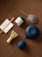 6-pcs Japanese Matcha Whisk Set, Handmade Ceramic Matcha Set with Bowl(Chawan),Bamboo Whisk(Chasen) and Holder, Scoop, Sifter & Tea Towel,Matcha Kit for Ceremony (Cobalt Blue)