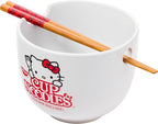 Silver Buffalo Sanrio Hello Kitty Cup Noodles Nissin Ceramic Ramen Noodle Rice Bowl with Chopsticks, Microwave Safe, 20 Ounces
