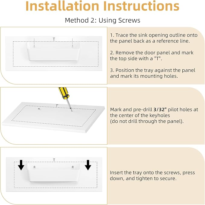 Furniware 1 Pair Tip-Out Tray 11 inch with 4 Hinges, Standard Sink Tip Out Tray for Sink-Front Drawer,White Mountable Tray for Under Sink Base Vanity Laundry Room Cabinet