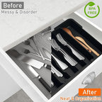 Kitchen Silverware Organizer for Drawer - Expandable Silverware Drawer Organizer Adjustable Utensil Drawer Holder, Flatware Cutlery Tray for Spoons Forks Kitchen Organizers Storage,Black, S
