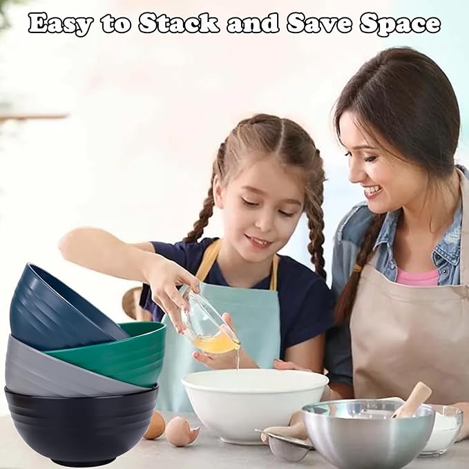 Unbreakable Wheat Straw Cereal Bowls Set of 4, 24 OZ Microwave and Dishwasher Safe Lightweight Soup and Salad Bowl Sets, Reusable Dessert Bowls for Rice, Pasta, Snack, Fruit, BPA Free