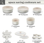 Country Kitchen Cookware Set with Removable Handle, Oven & RV Safe Pots and Pans Set, Cream Rhombus, Original