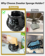 Zoeeker Kitchen Sponge Holder, Ceramic Dish Sponge Holder Kithen Sink Organizer Farmhouse Brush Holder Dish Rack for Bathroom, Kitchen, Sink, Black