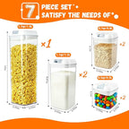 Airtight Food Storage Containers with Lids 7 pcs Plastic Kitchen and Pantry Organization Canisters for Cereal, BPA Free Kitchen Canisters for Spaghetti, Pasta (Airtight Food)