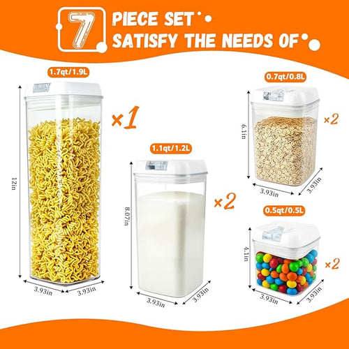 Airtight Food Storage Containers with Lids 7 pcs Plastic Kitchen and Pantry Organization Canisters for Cereal, BPA Free Kitchen Canisters for Spaghetti, Pasta (Airtight Food)