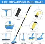 Tile Tub Scrubber Brush with 5 Different Function Cleaning Heads and 51" Extendable Long Handle Non Scratch Shower Scrubber for Cleaning Bathroom Kitchen Toilet Wall Bathtub Sink