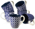 DOWAN Coffee Mugs Set of 6, 16 oz Large Porcelain Coffee Cups with Handle for Coffee Tea and Cocoa, Ceramic Coffee Mug for Women Men, Housewarming Wedding Gift, Vintage Blue