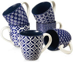 DOWAN Coffee Mugs Set of 6, 16 oz Large Porcelain Coffee Cups with Handle for Coffee Tea and Cocoa, Ceramic Coffee Mug for Women Men, Housewarming Wedding Gift, Vintage Blue