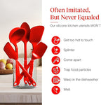 GIR 5-Piece Silicone Kitchen Utensils Set, Non-Toxic Cooking Utensils for Cooking and Baking, Heat Resistant, Food Grade, Dishwasher Safe Rubber Spatula, Ladle, Spoon - Fire Red