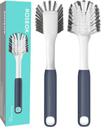 ROSEOK Dish Brush with Built-in Scraper,Kitchen Scrub Brush for Cleaning Dishes,Pots,Non-Stick Pans and Sinks,Navy Blue,2 Pack