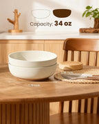 Metflavor Pasta Bowls Set of 8, 34oz Speckled Ceramic Bowls Set for Serving Salad, Pasta, Soup, Dinner, 8" Wide and Deep Bowls, Dishwasher & Microwave Safe, Matte Terracotta Base (Warm White)