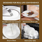 KINGSTONE Bone China Dinnerware Set, 24-Piece White Lightweight Porcelain for 8, Plates and Bowls with Rhombus patterned edge design, Microwave and Dishwasher Safe, for Family, Restaurant, Gifting