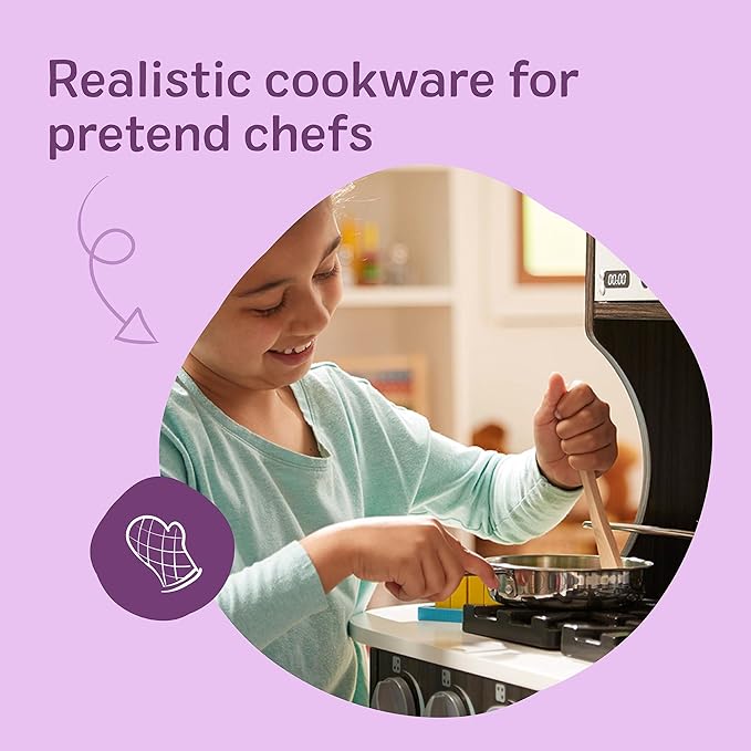 Melissa & Doug Stainless Steel Pots & Pans, 8 Piece Play Kitchen Set, Premium Play Kitchen Accessories & Cooking Utensils, Preschool Toys for Kids 3+