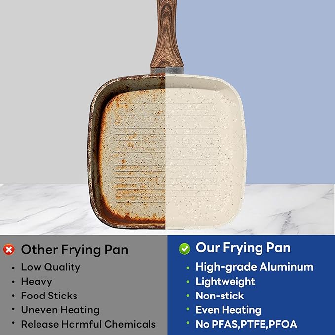 NEWBULIG Nonstick Frying Pan Skillets Set, with Detachable Stay-Cool Handle, Non toxic Induction Cookware, Free of Intentionally Added PFOA, Dishwasher ＆ Oven Safe, (9.5", 10.2", 11") Beige