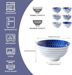 Ceramic Dessert Bowls Set - Small 12 Oz Cereal Bowls - 4.75 Inch Ice Cream Bowls for Fruit, Snack, Side Dishes, Dipping Sauce - Microwave Dishwasher Safe - Set of 6 - Vintage Blue
