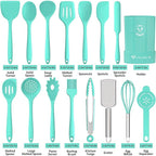 Silicone Kitchen Utensils Set, 16-Piece Silicone Cooking Utensils by Deedro, Heat Resistant Kitchen Tools Set with Holder, Nonstick Spatula Kitchen Gadgets for Cooking & Baking, Green