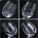 Joeyan Hand Blown Etched Stemless Wine Glasses with Dots Strips Pattern for Red Wine,Large Carved Drinking Glass Cups Tumblers for Wedding Anniversary Party Home,Set of 4,17.5 oz