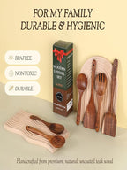 6-Piece Natural Teak Wood Utensil Set - Compact Nonstick Cooking Spoons & Spatulas, Durable Wooden Tools