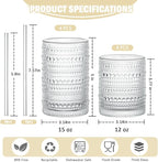Vintage Hobnail Drinking Glasses Set of 8, 15oz & 12oz Embossed Highball Cups for Cocktails, Whiskey, Beer, Juice with Straws