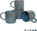 Bosmarlin Stackable Ceramic Coffee Mug Set of 4, 16 Oz, Coffee Cups, Microwave Safe, Unique Reactive Glaze (Teal, 16 Oz)
