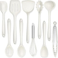TeamFar Kitchen Cooking Utensils, 10 pcs Silicone Cooking Utensils Set, 446°F Heat Resistant Kitchen Gadgets Tools Set w/Spatula, Turners, Spoons, Soup Ladle, Pasta Server for Nonstick Cookware, White