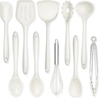 TeamFar Kitchen Cooking Utensils, 10 pcs Silicone Cooking Utensils Set, 446°F Heat Resistant Kitchen Gadgets Tools Set w/Spatula, Turners, Spoons, Soup Ladle, Pasta Server for Nonstick Cookware, White
