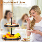 Urban Deco Wood Tiered Tray - 2-Tiered Farmhouse Serving Tray with Metal Handle for Kitchen Counter or Living Room Table