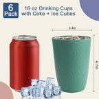 Drinking Cups Set Wheat Straw Cups 16 OZ - Reusable Water Cups Plastic Drinking Glasses 6 PCS Dishwasher Safe Cup Unbreakable Kitchen Cup for Camping, Outdoor Activities -Green