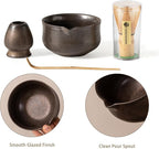 Matcha Set, Japanese Tea Set Includes Matcha Bowl with Spout, Matcha Whisk Holder (chasen), Bamboo Matcha Whisk and Bamboo Scoop, Ceramic Matcha Kit for Tea Lovers
