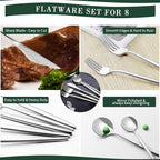 40-Piece Silverware Set for 8, CEKEE Stainless Steel Flatware Cutlery Set Included Knife Spoon and Fork, Kitchen Utensils Set for Home Hotel Wedding Restaurant - Mirror Polished & Dishwasher Safe