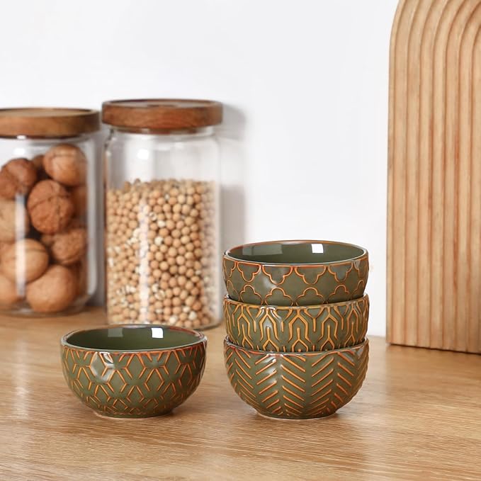 Sureasy Mini Ceramic Dipping Bowls – 4 oz, 3.5 Inch Small Bowls for Sauces & Side Dishes, Microwave & Dishwasher Safe, Set of 4, Green