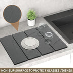 Large Stone Dish Drying Mat for Kitchen Counter, 2 PCS Quick Dry Stone Mats, Foldable Water Absorbing Diatomaceous Earth Drying Dishes Pad for Countertop Bottle Utensil Cup(Carved Gray 24"x16"&8"x4")