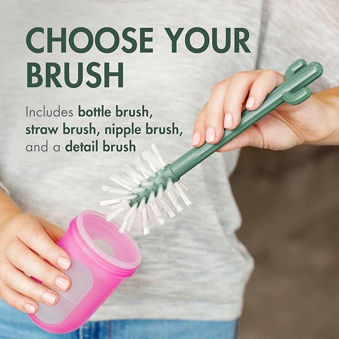Boon Cacti Replacement Set - Bottle, Straw Brushes, Nipple, Detail - Non Toxic, Durable Nylon, Multicolor, 4 Count