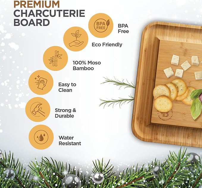 Charcuterie Boards Gift Set - Bamboo Cheese Board Set Charcuterie Tray & Serving Platter for Hosting & Entertaining, Wooden Cheese Platter, Kitchen Gifts for Women, Gifts for Home, Wedding & Birthday
