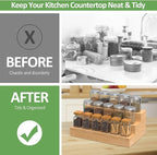 2 Pack Bamboo Spice Rack Organizer for Kitchen Counter, 3 Tier Spice Shelf Holder for Cabinet (Jars Not Included)