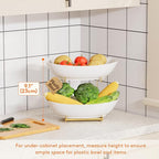 Lifewit Plastic Fruit Bowl for Kitchen Counter, 2 Tier Fruit Basket with Gold Metal Stand, Tiered Fruit Holder for Countertop Serving Tray for Vegetable/Dessert in Party 28 x 21 x 23cm/11 x 8.4 x 9
