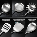 Stainless Steel Kitchen Utensils Set with Wooden Handle, 6 PCS Professional Cooking Utensils Set 15", Wok Spatula, Ladle, Skimmer, Slotted Spatula Turner, Spaghetti Spoon, Large Spoon