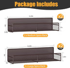 Magnetic Spice Rack for Refrigerator, 4 Pack 100% Metal Strong Magnet Fridge Shelves, Space Saving Spice Organizer, No Drilling Moveable Home Kitchen Laundry Room Storage Organization, Brown