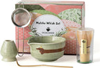 Matcha Set with Dog Pattern, Japanese Matcha Whisk Set Includes Matcha Bowl with Spout, Whisk Holder, Bamboo Whisk and Scoop, Matcha Sifter, 17 oz Ceramic Matcha Kit for Tea Lovers (Mottled Green)