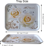 Large Serving Platter Melamine Trays 2 Pack Stackable Food Tray with Floral Print for Gift, Party, Decor, Home, Restaurant (Gold Rose, Large)