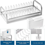 Dish Drying Rack for Small Kitchen Counter, 304 Stainless Steel Small Dish Rack w Utensil Holder & Tray for Limited Space, Rustproof Narrow Dish Rack for Pot & Pan, Plate, Lid (Silvery)