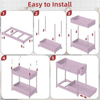 Sevenblue Under Sink Organizer, Bathroom Organizers and Storage, 2 Tier Multi-Use Pull Out Cabinet Organizer with Hang Hooks and Cups (Pink, 4 Pack)
