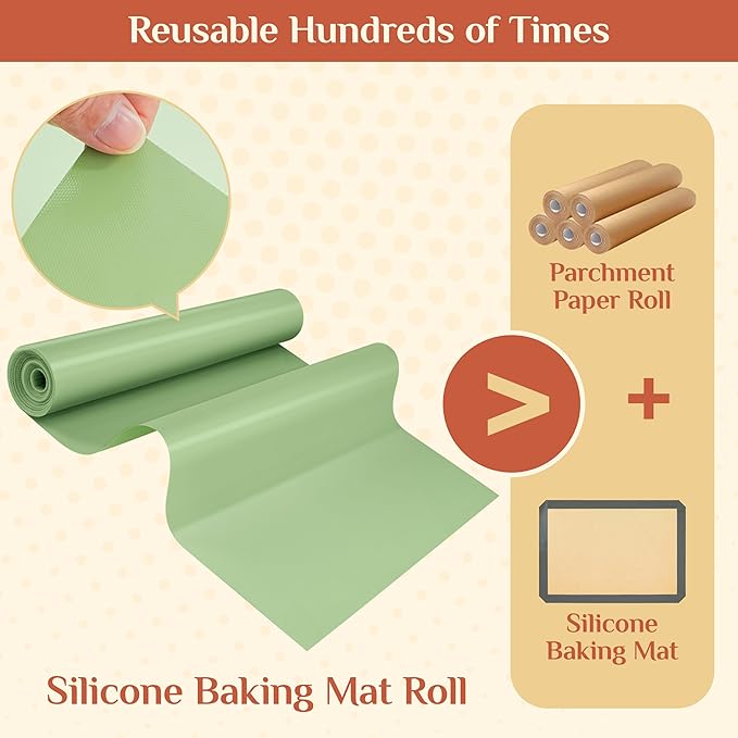 Silicone Baking Mat, 20 IN x 6 FT Free Cutting Baking Sheet,Non-Stick Reusable Dough & Pastry Mat,Non-Slip Silicone Mat Roll for Air Fryer Liner,Freeze Dryer,Oven Baking Pan,Kitchen Counter